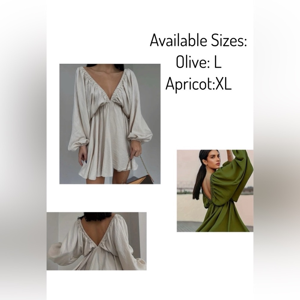 NIP-Plunging Solid Lantern Sleeve Dress